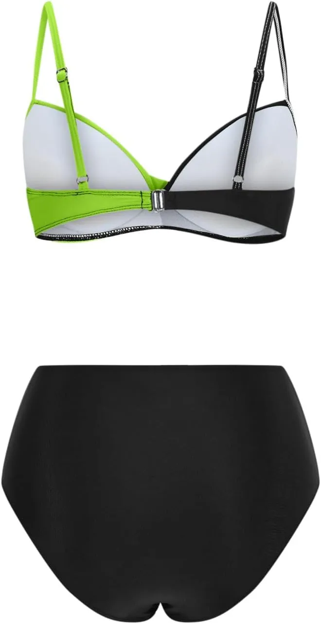 High Waisted Bikini Set for Women Push Up Swimsuits Color Block Two Piece Bathing Suits for Vacation
