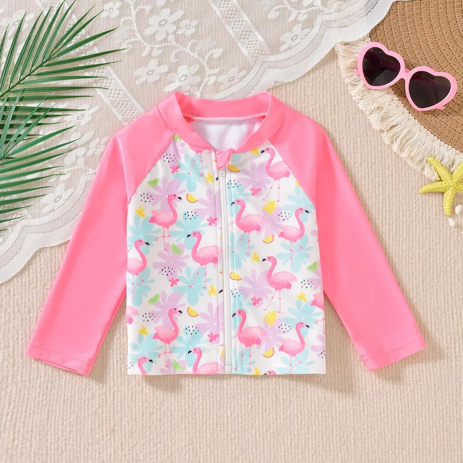 HINTINA Infant Toddler Girl Swimsuit 3 Pieces Zip Rash Guard Set Long Sleeve Bathing Suits Swimming Shorts Swimwear