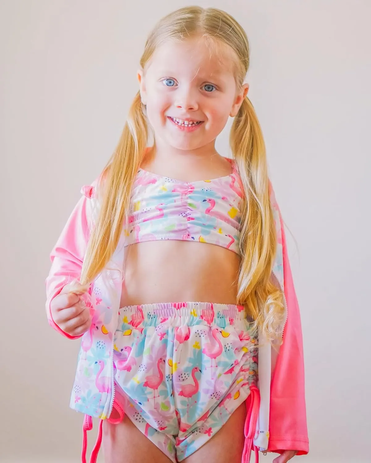HINTINA Infant Toddler Girl Swimsuit 3 Pieces Zip Rash Guard Set Long Sleeve Bathing Suits Swimming Shorts Swimwear