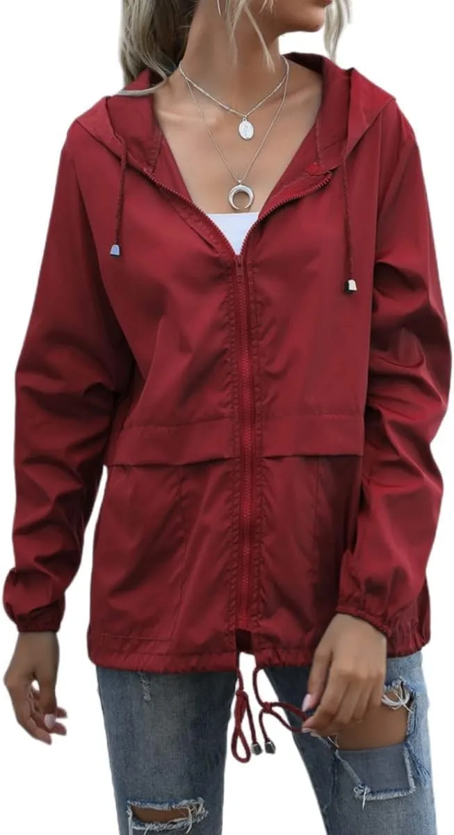 Hooded Rain Jacket For Women Spring Jackets Lightweight Windbreaker Running Jacket Outerwear With Pockets