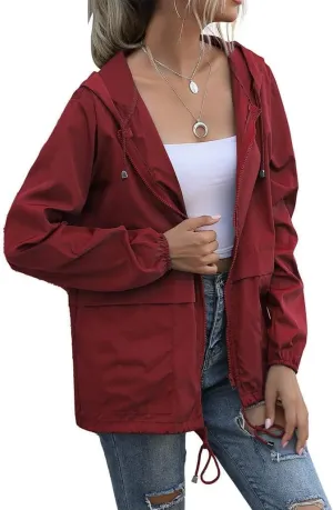 Hooded Rain Jacket For Women Spring Jackets Lightweight Windbreaker Running Jacket Outerwear With Pockets