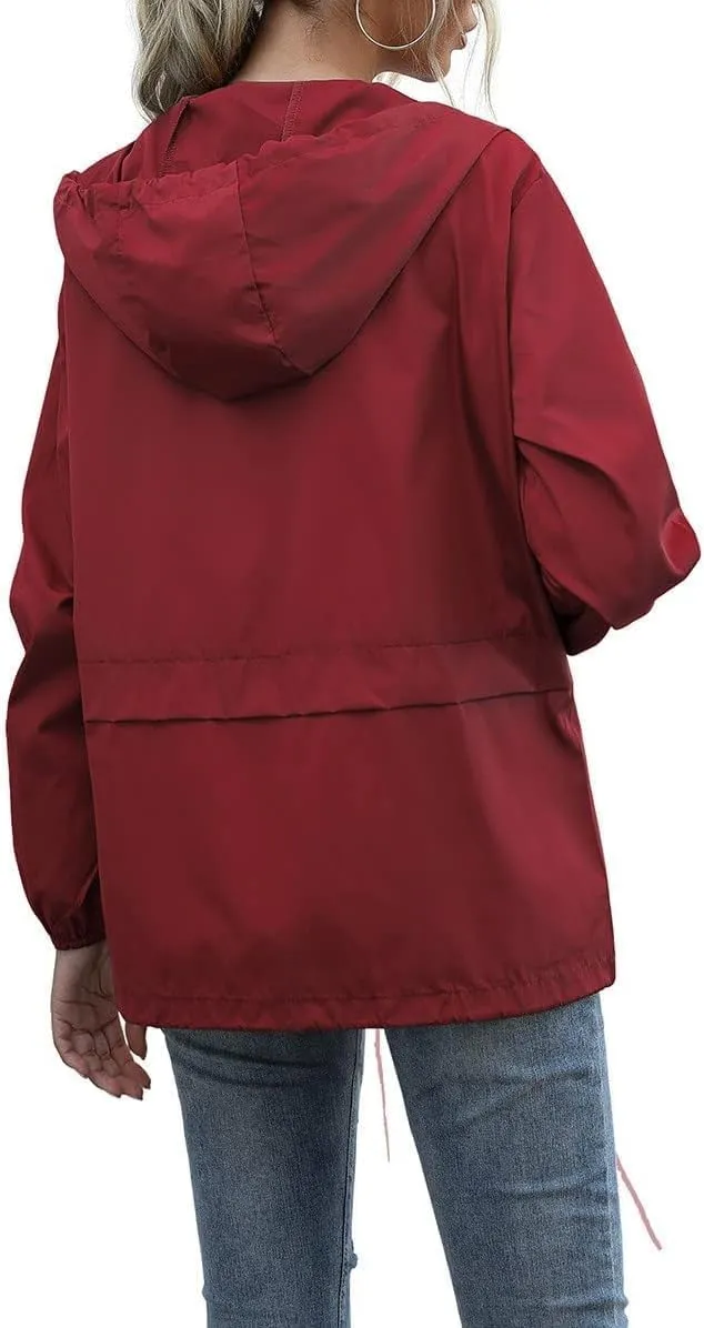 Hooded Rain Jacket For Women Spring Jackets Lightweight Windbreaker Running Jacket Outerwear With Pockets