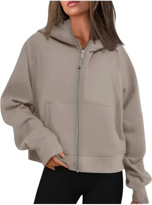 Hoodies for Women Full Zip Up Cropped Sweatshirts Fleece Jackets Casual Comfy Gym Tops Athletic Hoodie with Pockets