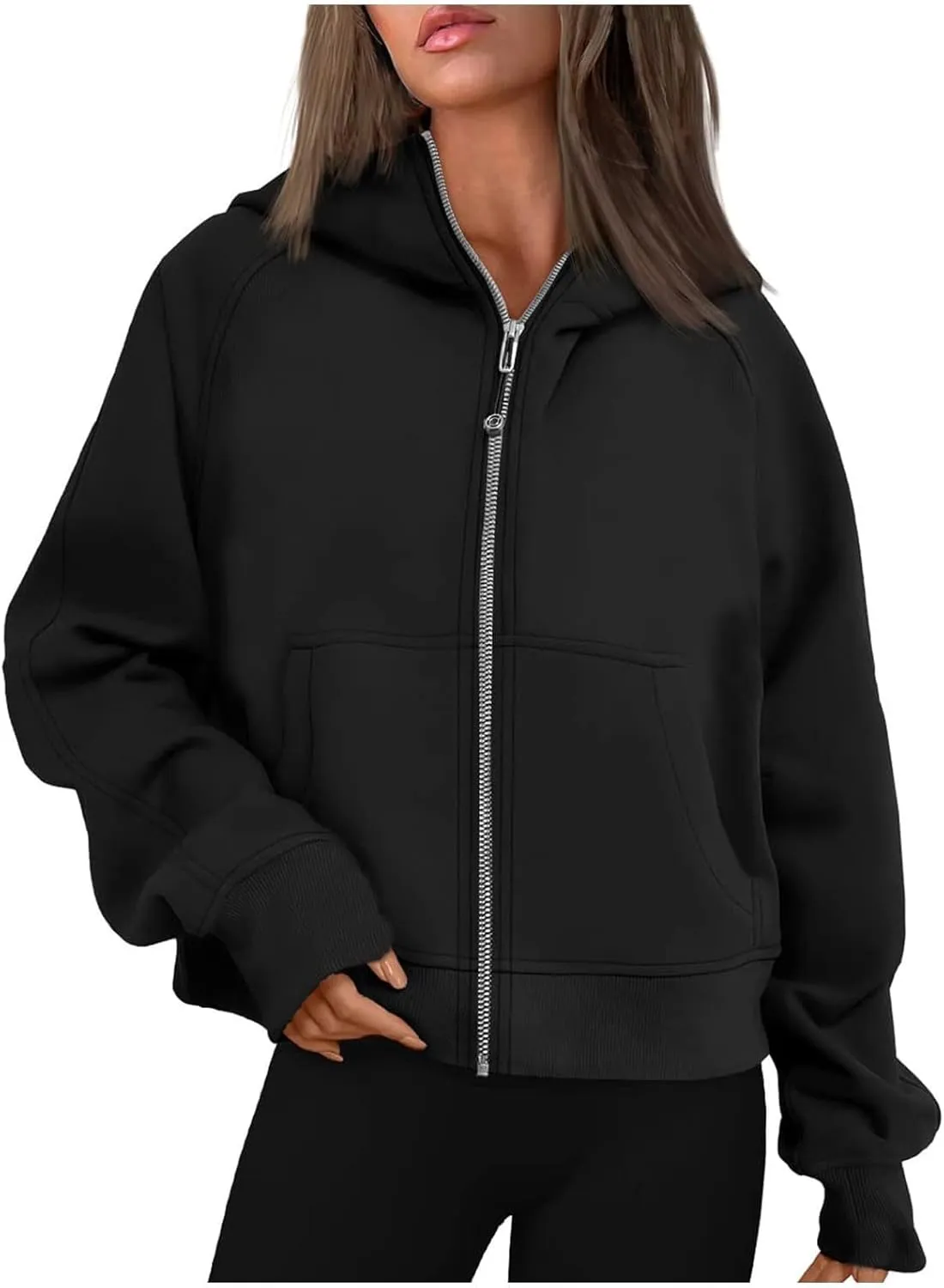 Hoodies for Women Full Zip Up Cropped Sweatshirts Fleece Jackets Casual Comfy Gym Tops Athletic Hoodie with Pockets