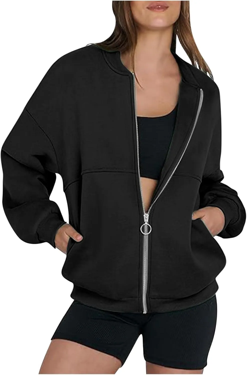 Hoodies for Women Full Zip Up Long Sleeve Sweatshirts Jackets Casual Comfy Gym Tops Fall Outfits Winter Clothes