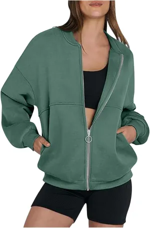 Hoodies for Women Full Zip Up Long Sleeve Sweatshirts Jackets Casual Comfy Gym Tops Fall Outfits Winter Clothes