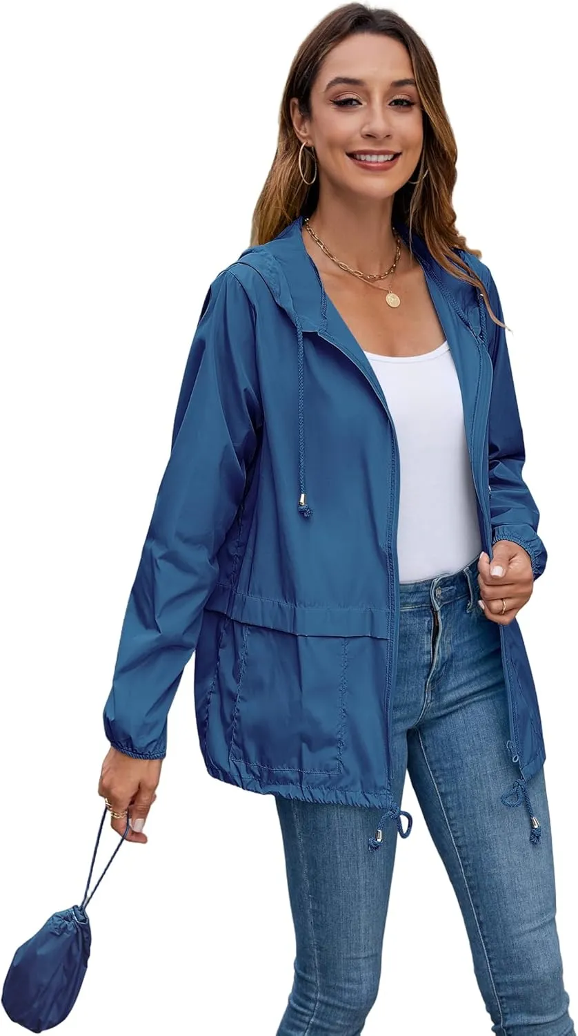 Hount Women's Lightweight Hooded Raincoat Waterproof Packable Active Outdoor Rain Jacket (S-3XL)