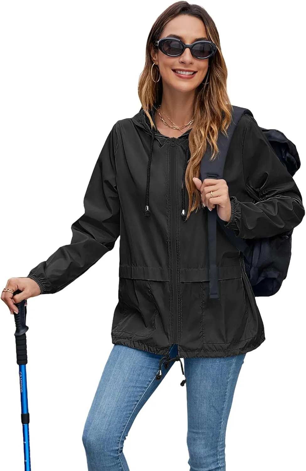 Hount Women's Lightweight Hooded Raincoat Waterproof Packable Active Outdoor Rain Jacket (S-3XL)