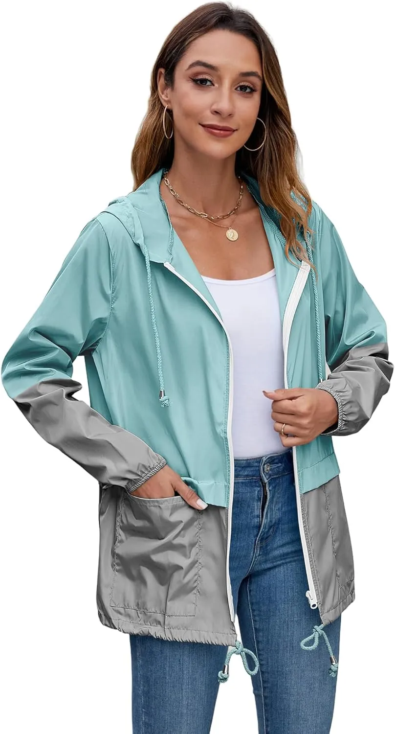Hount Women's Lightweight Hooded Raincoat Waterproof Packable Active Outdoor Rain Jacket (S-3XL)
