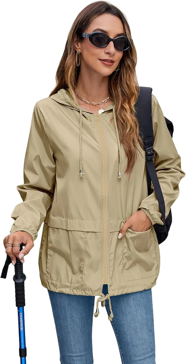 Hount Women's Lightweight Hooded Raincoat Waterproof Packable Active Outdoor Rain Jacket (S-3XL)