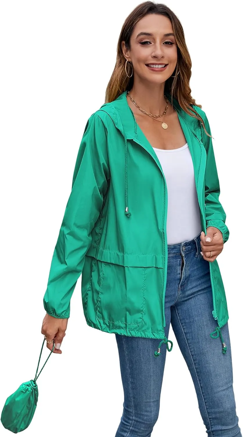 Hount Women's Lightweight Hooded Raincoat Waterproof Packable Active Outdoor Rain Jacket (S-3XL)