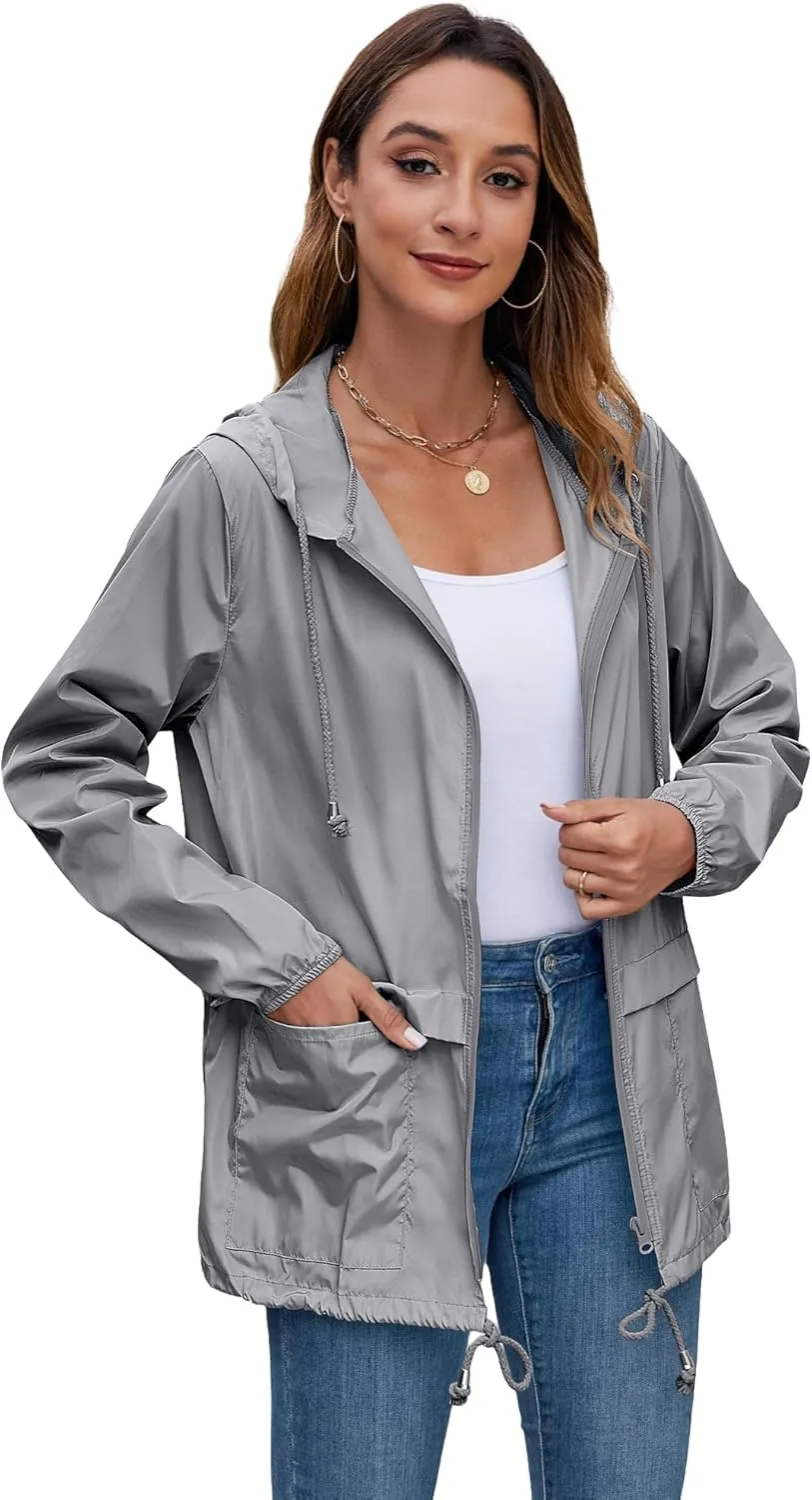 Hount Women's Lightweight Hooded Raincoat Waterproof Packable Active Outdoor Rain Jacket (S-3XL)