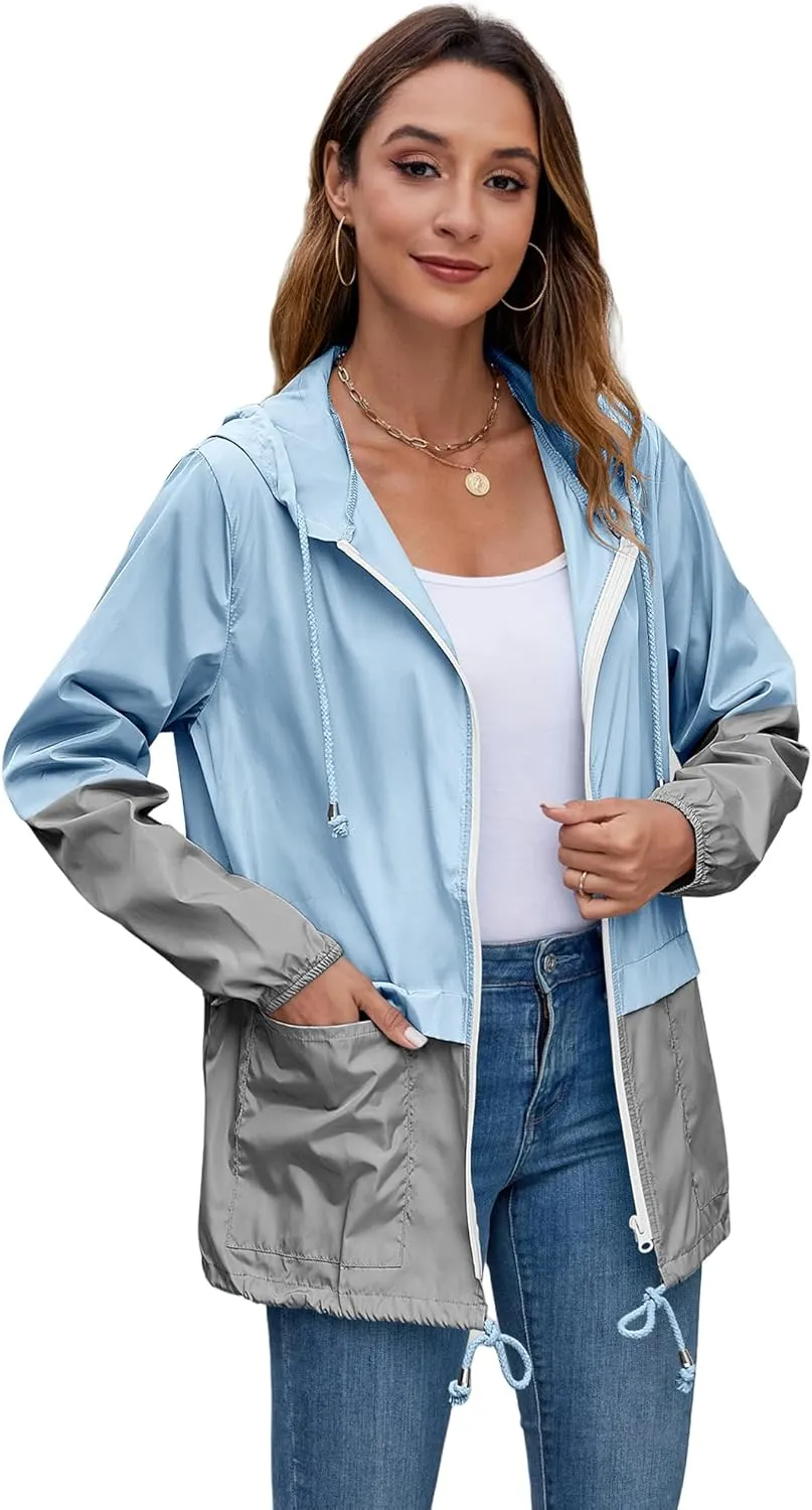 Hount Women's Lightweight Hooded Raincoat Waterproof Packable Active Outdoor Rain Jacket (S-3XL)