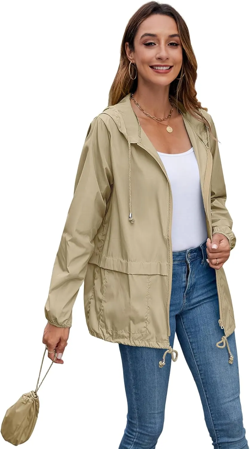 Hount Women's Lightweight Hooded Raincoat Waterproof Packable Active Outdoor Rain Jacket (S-3XL)