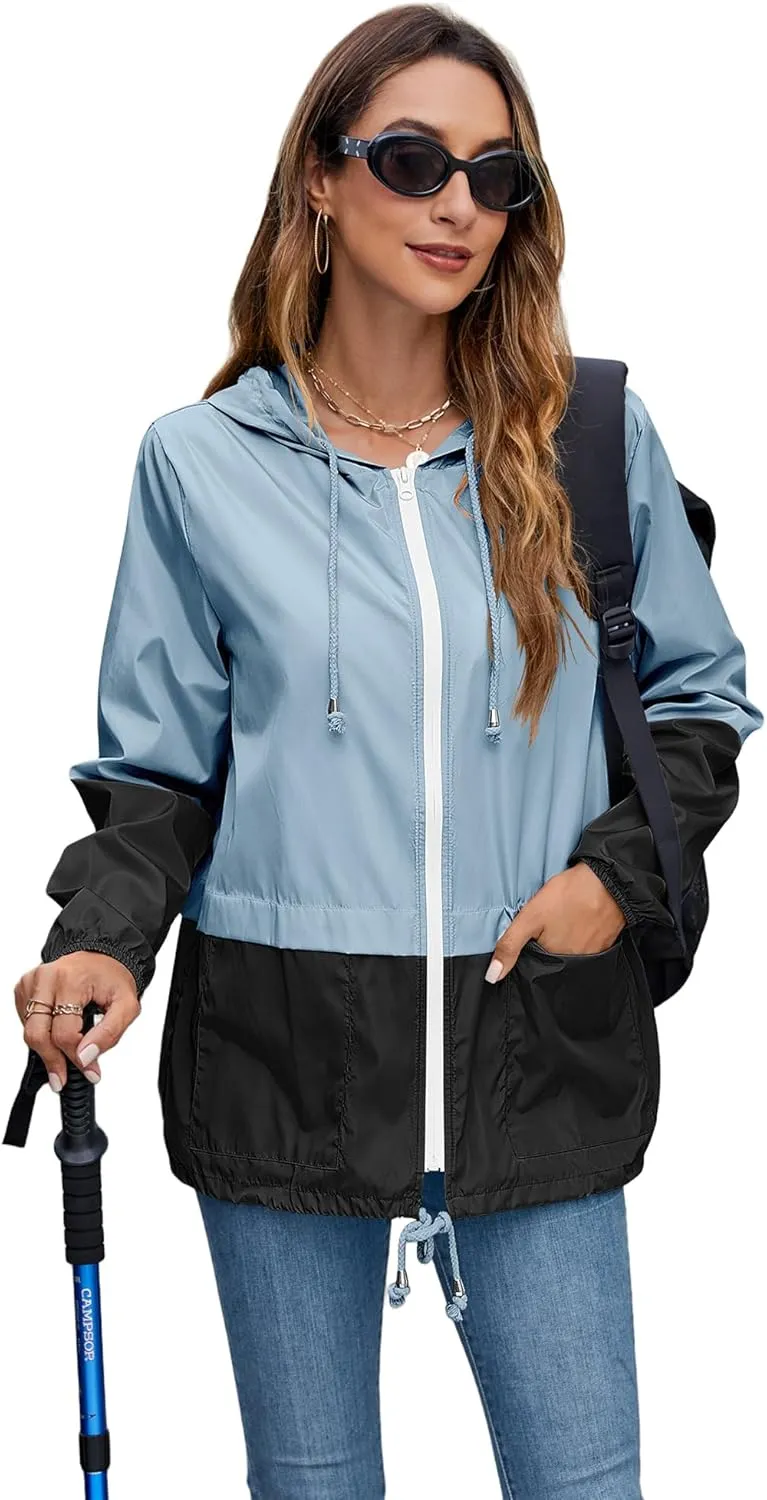 Hount Women's Lightweight Hooded Raincoat Waterproof Packable Active Outdoor Rain Jacket (S-3XL)
