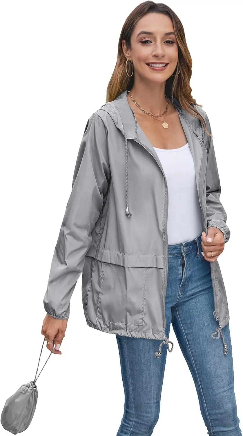 Hount Women's Lightweight Hooded Raincoat Waterproof Packable Active Outdoor Rain Jacket (S-3XL)