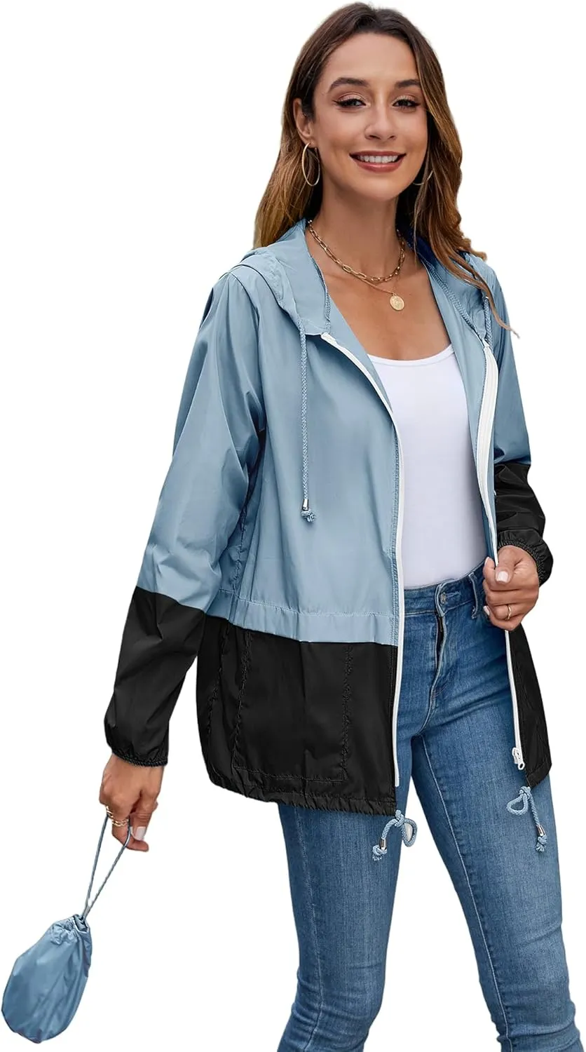 Hount Women's Lightweight Hooded Raincoat Waterproof Packable Active Outdoor Rain Jacket (S-3XL)