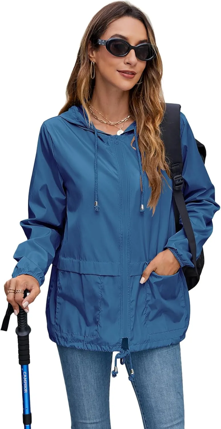 Hount Women's Lightweight Hooded Raincoat Waterproof Packable Active Outdoor Rain Jacket (S-3XL)