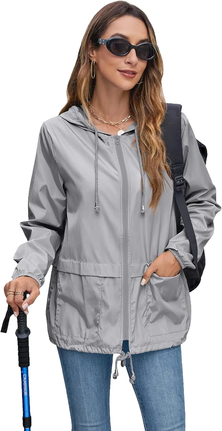 Hount Women's Lightweight Hooded Raincoat Waterproof Packable Active Outdoor Rain Jacket (S-3XL)