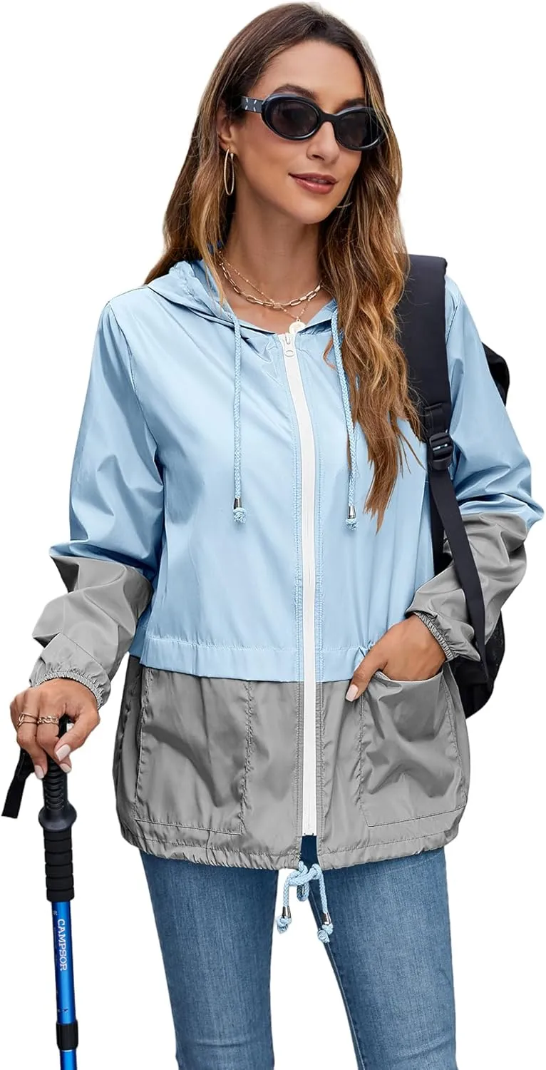Hount Women's Lightweight Hooded Raincoat Waterproof Packable Active Outdoor Rain Jacket (S-3XL)