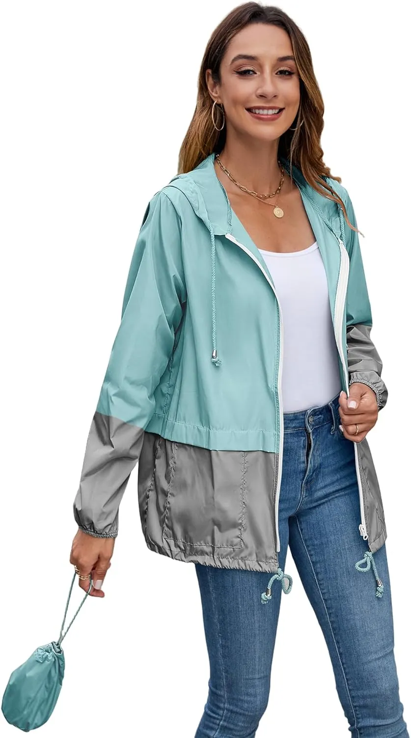 Hount Women's Lightweight Hooded Raincoat Waterproof Packable Active Outdoor Rain Jacket (S-3XL)