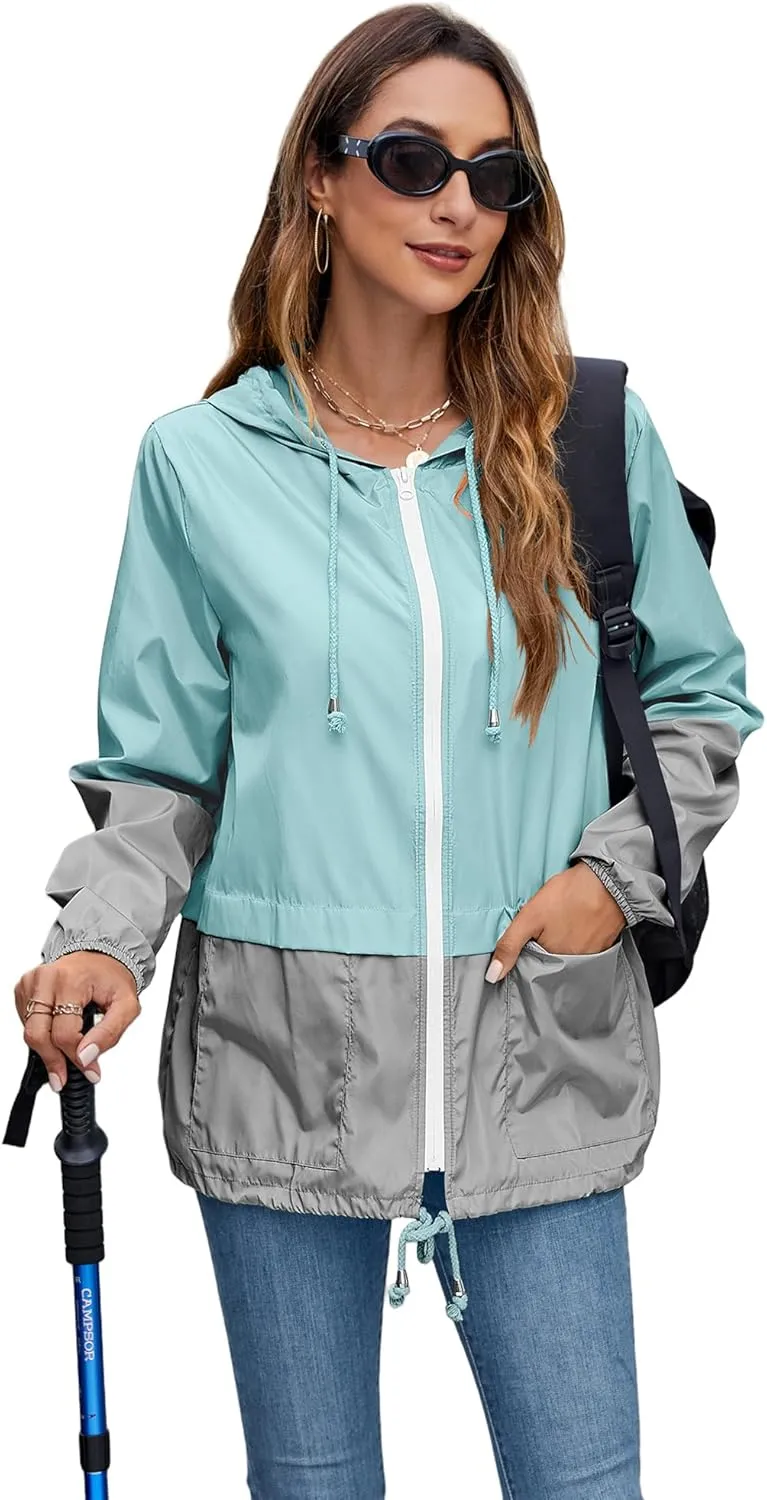 Hount Women's Lightweight Hooded Raincoat Waterproof Packable Active Outdoor Rain Jacket (S-3XL)
