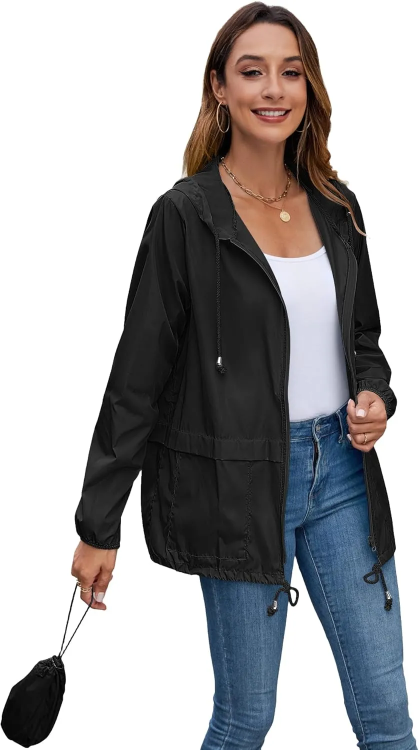 Hount Women's Lightweight Hooded Raincoat Waterproof Packable Active Outdoor Rain Jacket (S-3XL)
