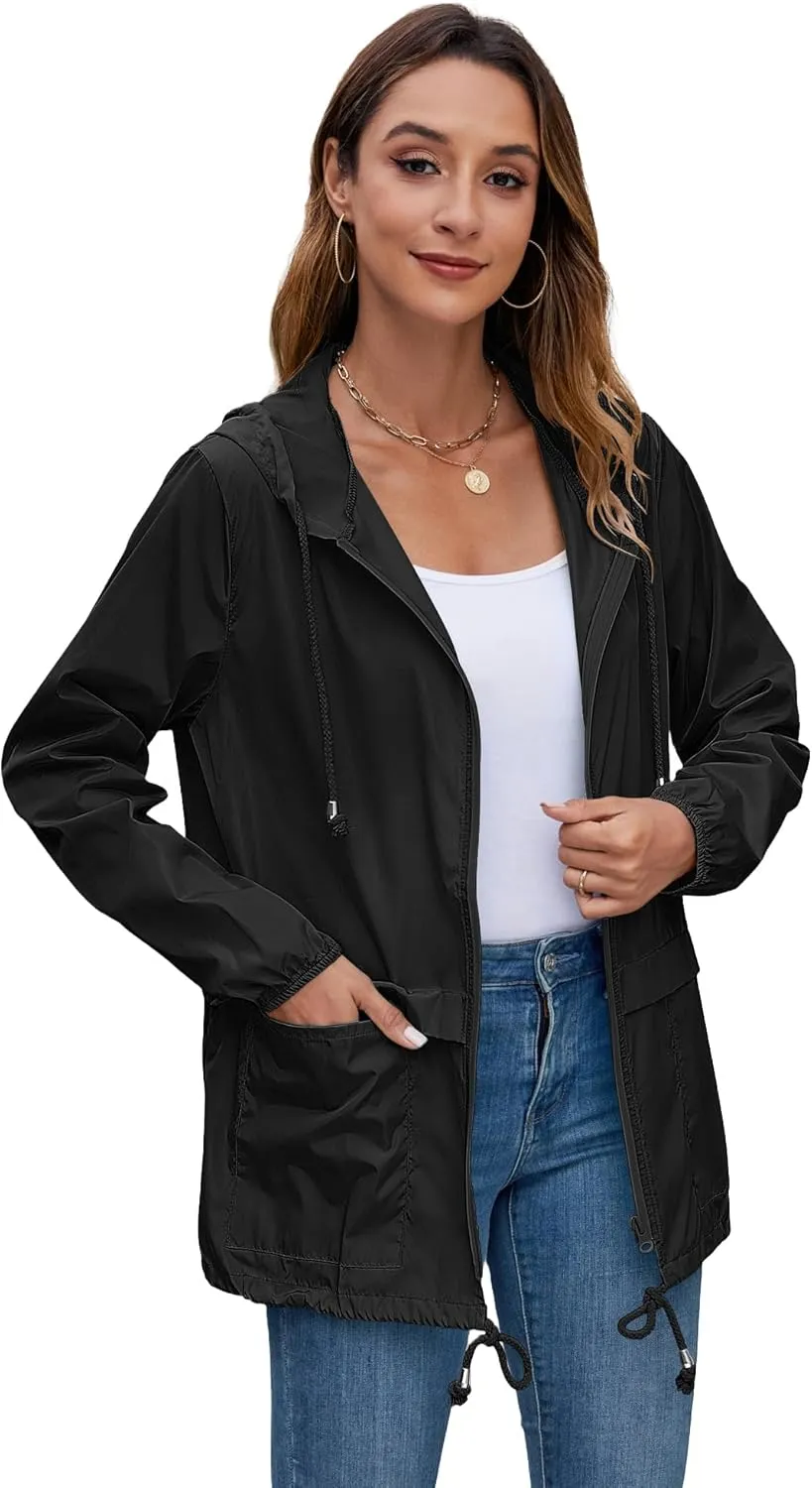 Hount Women's Lightweight Hooded Raincoat Waterproof Packable Active Outdoor Rain Jacket (S-3XL)