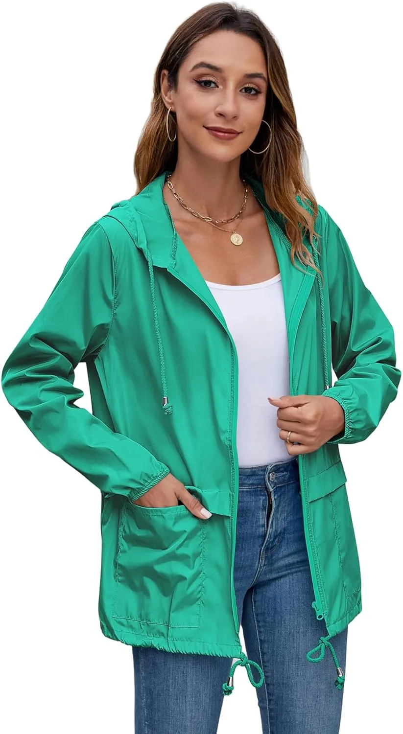 Hount Women's Lightweight Hooded Raincoat Waterproof Packable Active Outdoor Rain Jacket (S-3XL)