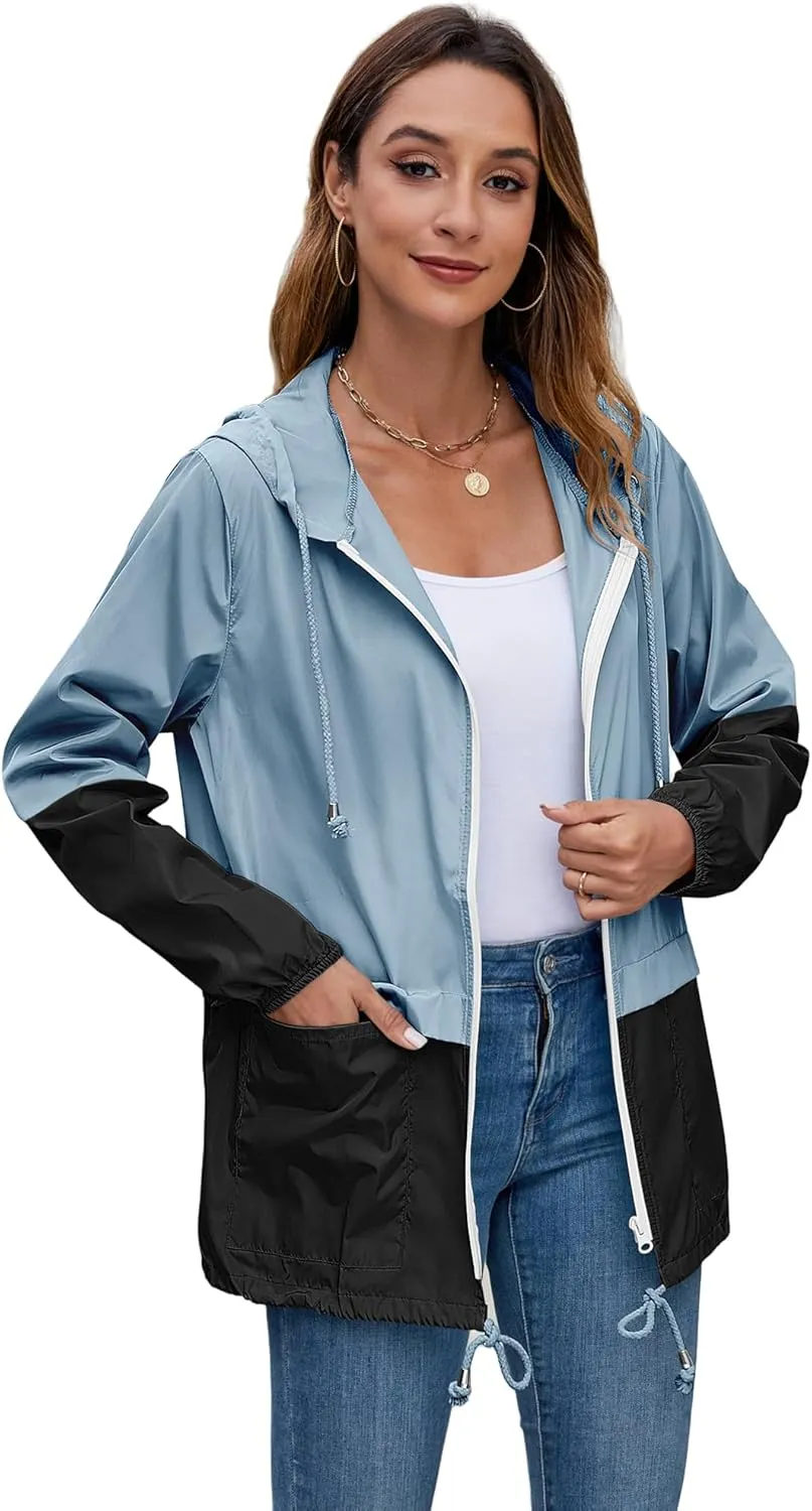 Hount Women's Lightweight Hooded Raincoat Waterproof Packable Active Outdoor Rain Jacket (S-3XL)