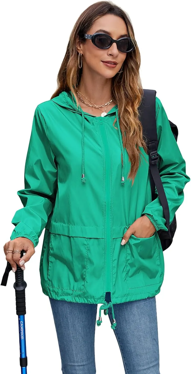 Hount Women's Lightweight Hooded Raincoat Waterproof Packable Active Outdoor Rain Jacket (S-3XL)