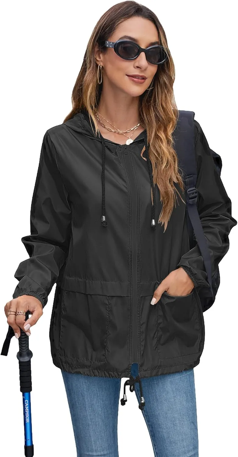 Hount Women's Lightweight Hooded Raincoat Waterproof Packable Active Outdoor Rain Jacket (S-3XL)