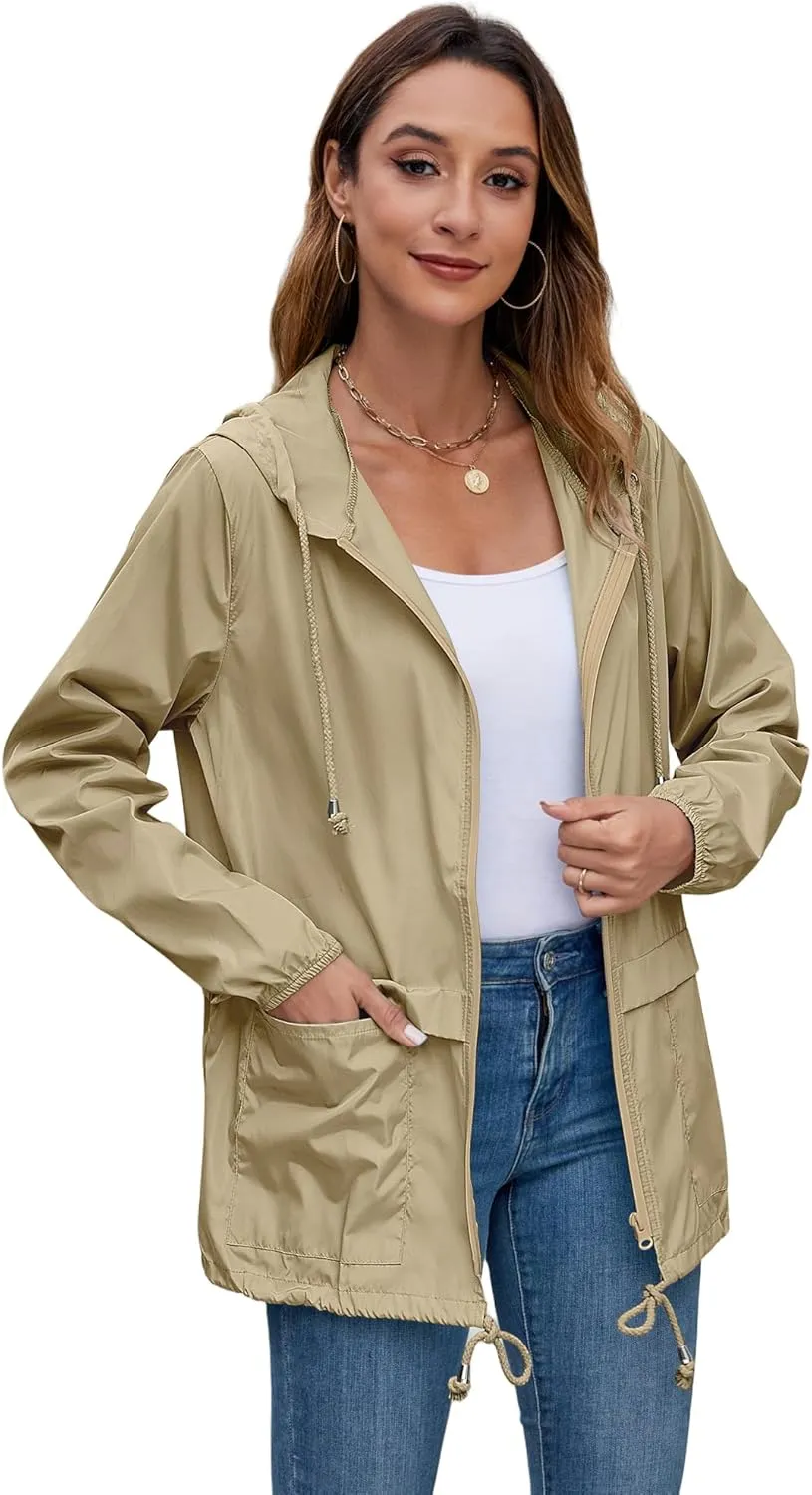 Hount Women's Lightweight Hooded Raincoat Waterproof Packable Active Outdoor Rain Jacket (S-3XL)