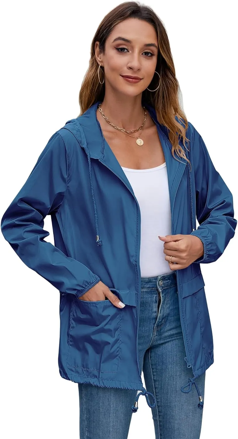 Hount Women's Lightweight Hooded Raincoat Waterproof Packable Active Outdoor Rain Jacket (S-3XL)