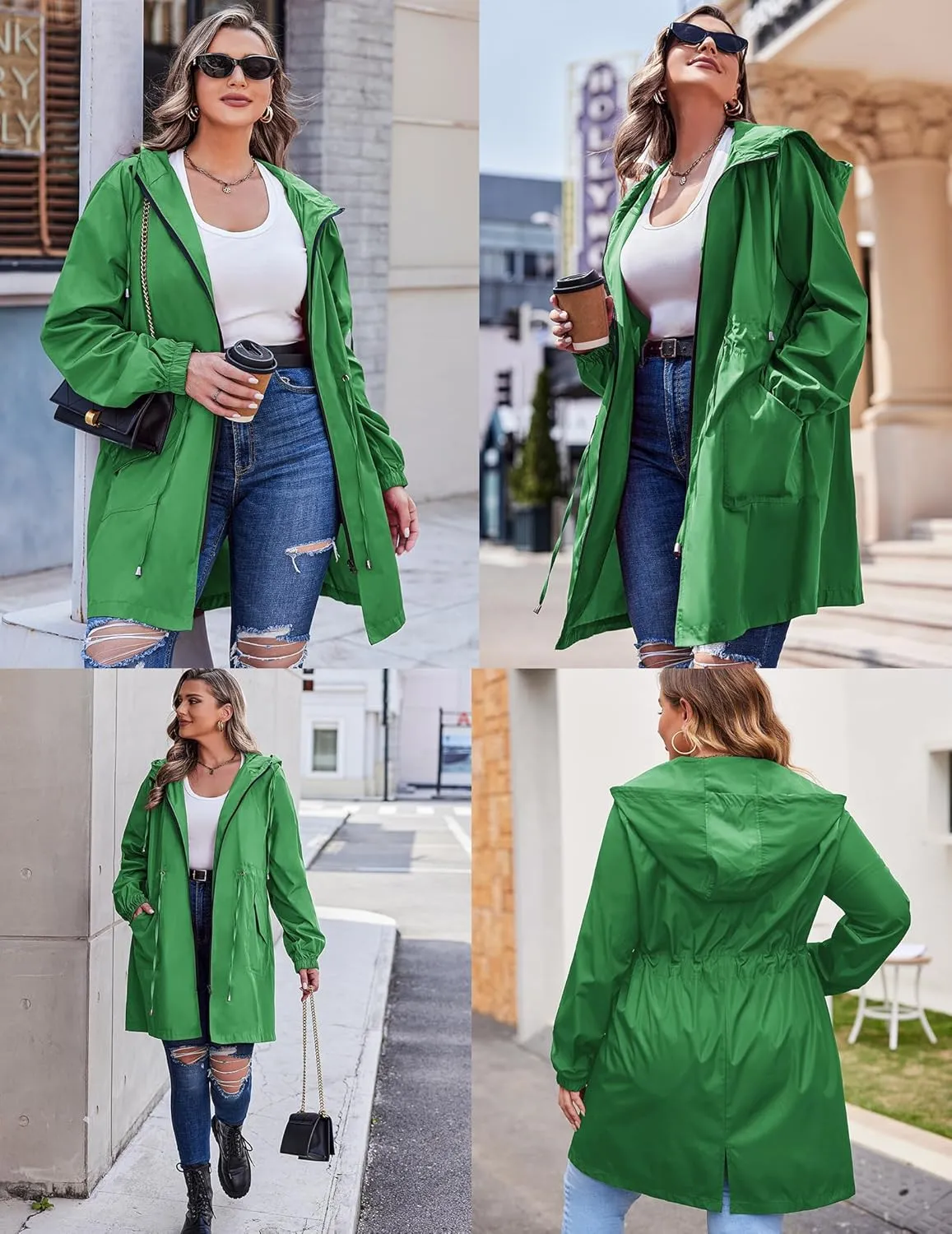 IN'VOLAND Women's Rain Jacket Plus Size Long Raincoat Lightweight Hooded Windbreaker Waterproof Jackets with Pockets