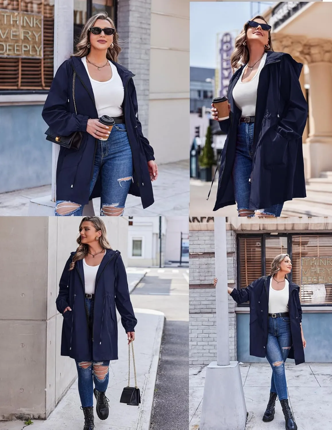 IN'VOLAND Women's Rain Jacket Plus Size Long Raincoat Lightweight Hooded Windbreaker Waterproof Jackets with Pockets