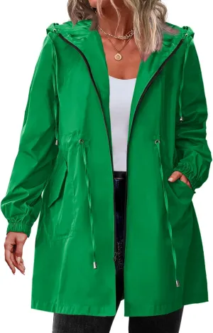 IN'VOLAND Women's Rain Jacket Plus Size Long Raincoat Lightweight Hooded Windbreaker Waterproof Jackets with Pockets