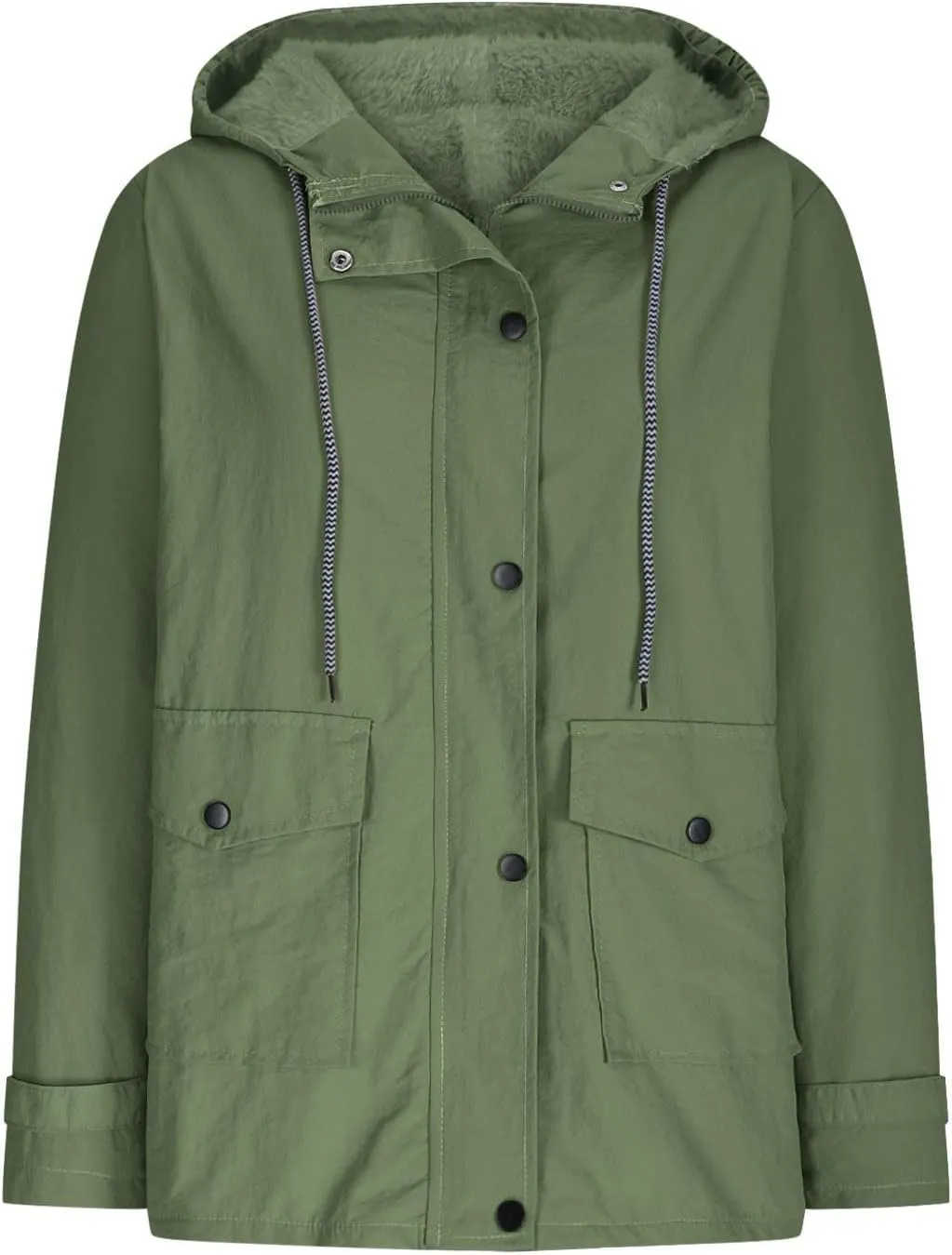 Jackets for Women Fleece Lined Hooded Drawstring Windproof Raincoat Waterproof Trench Coat Women Outdoor with Pocket