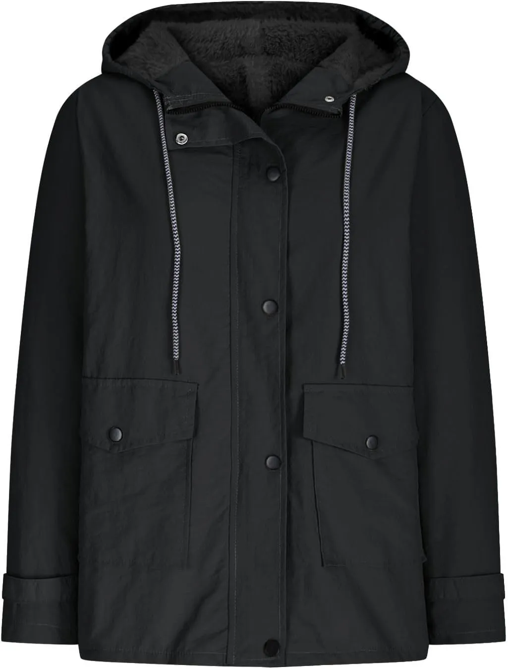 Jackets for Women Fleece Lined Hooded Drawstring Windproof Raincoat Waterproof Trench Coat Women Outdoor with Pocket