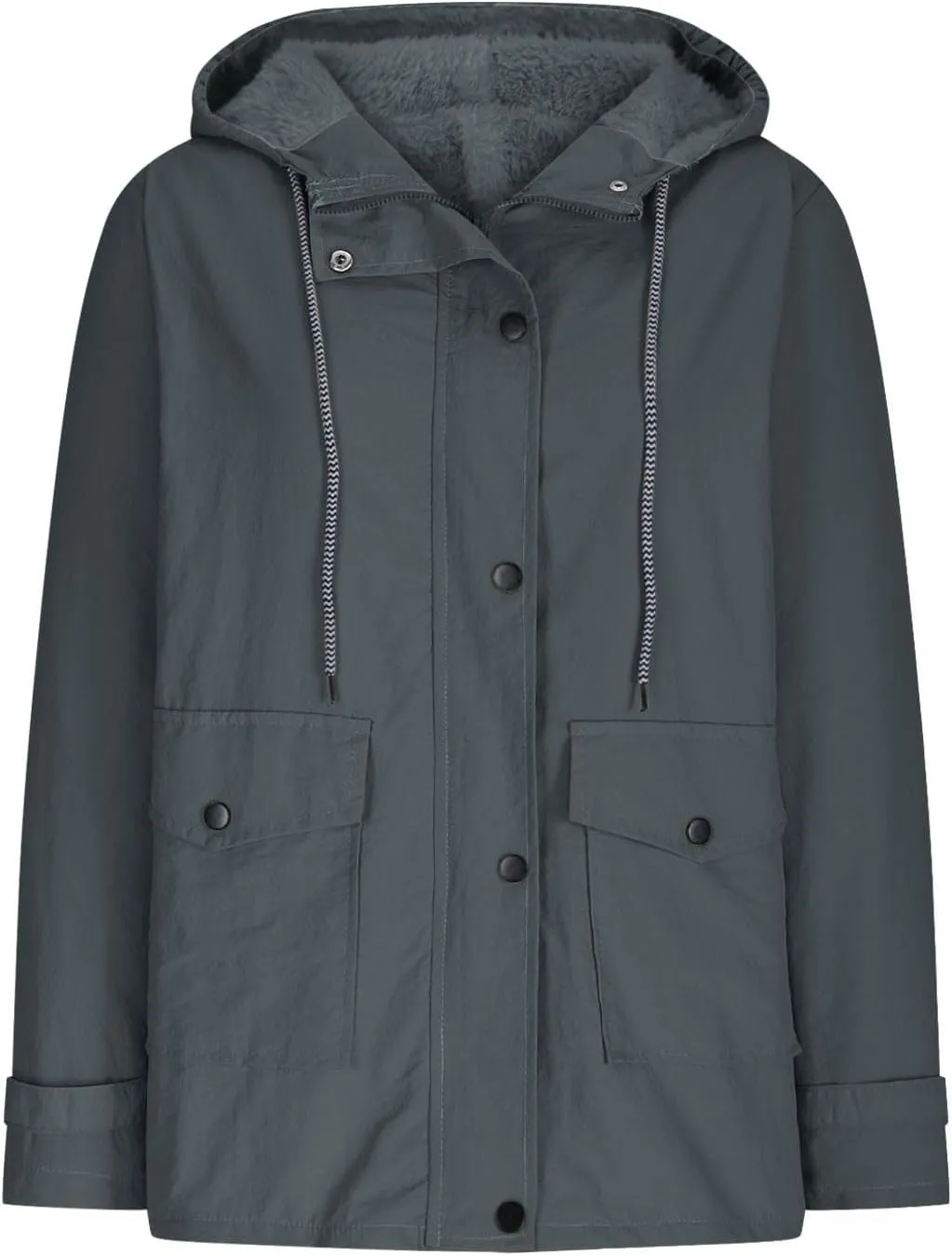 Jackets for Women Fleece Lined Hooded Drawstring Windproof Raincoat Waterproof Trench Coat Women Outdoor with Pocket