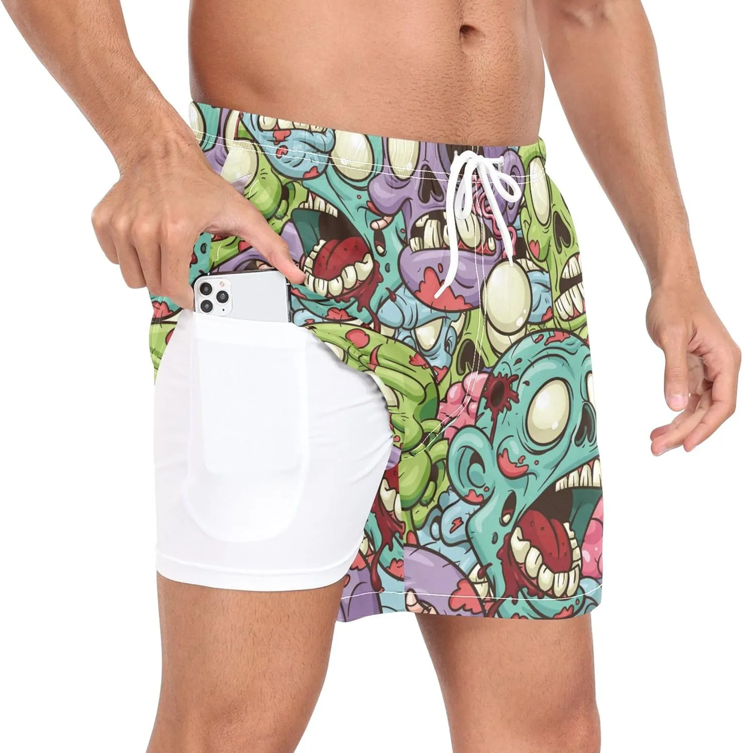 JUNZAN Exotic Colorful Pineapples Urban Men's Swimming Shorts 2 in 1 Workout Volleyball Shorts Beach Surfing Climbing S