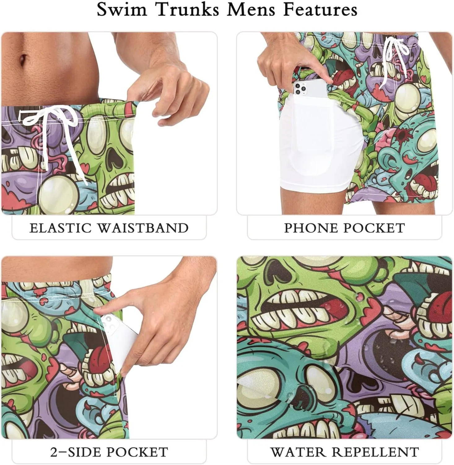 JUNZAN Exotic Colorful Pineapples Urban Men's Swimming Shorts 2 in 1 Workout Volleyball Shorts Beach Surfing Climbing S