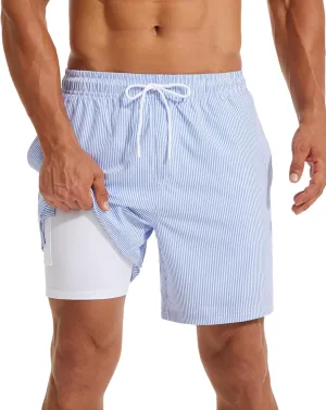 KAIUA SURF Mens Swim Trunks with Compression Liner 7 Inch Inseam Quick Dry Mens Swimming Shorts Bathing Suit