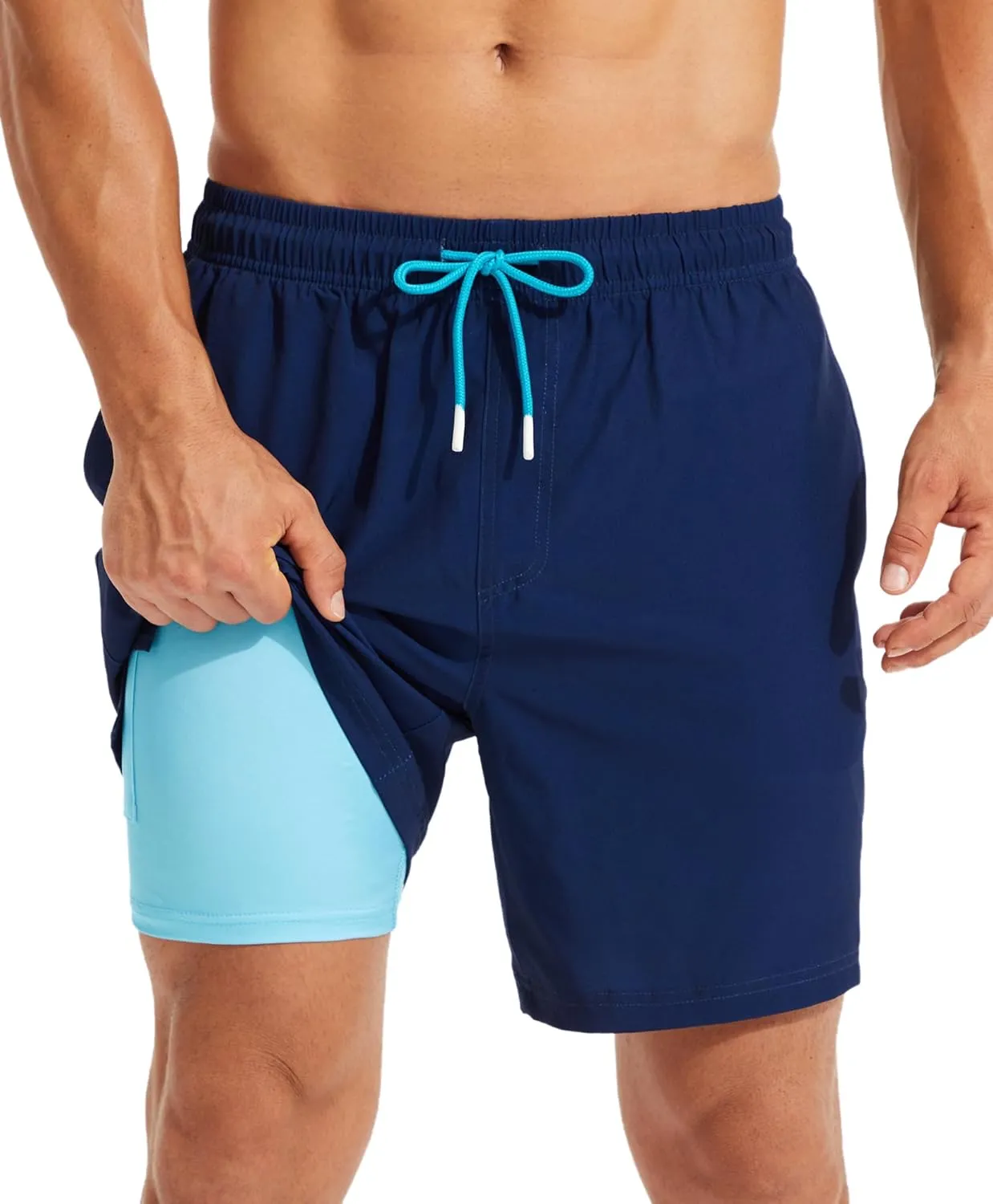 KAIUA SURF Mens Swim Trunks with Compression Liner 7 Inch Inseam Quick Dry Mens Swimming Shorts Bathing Suit