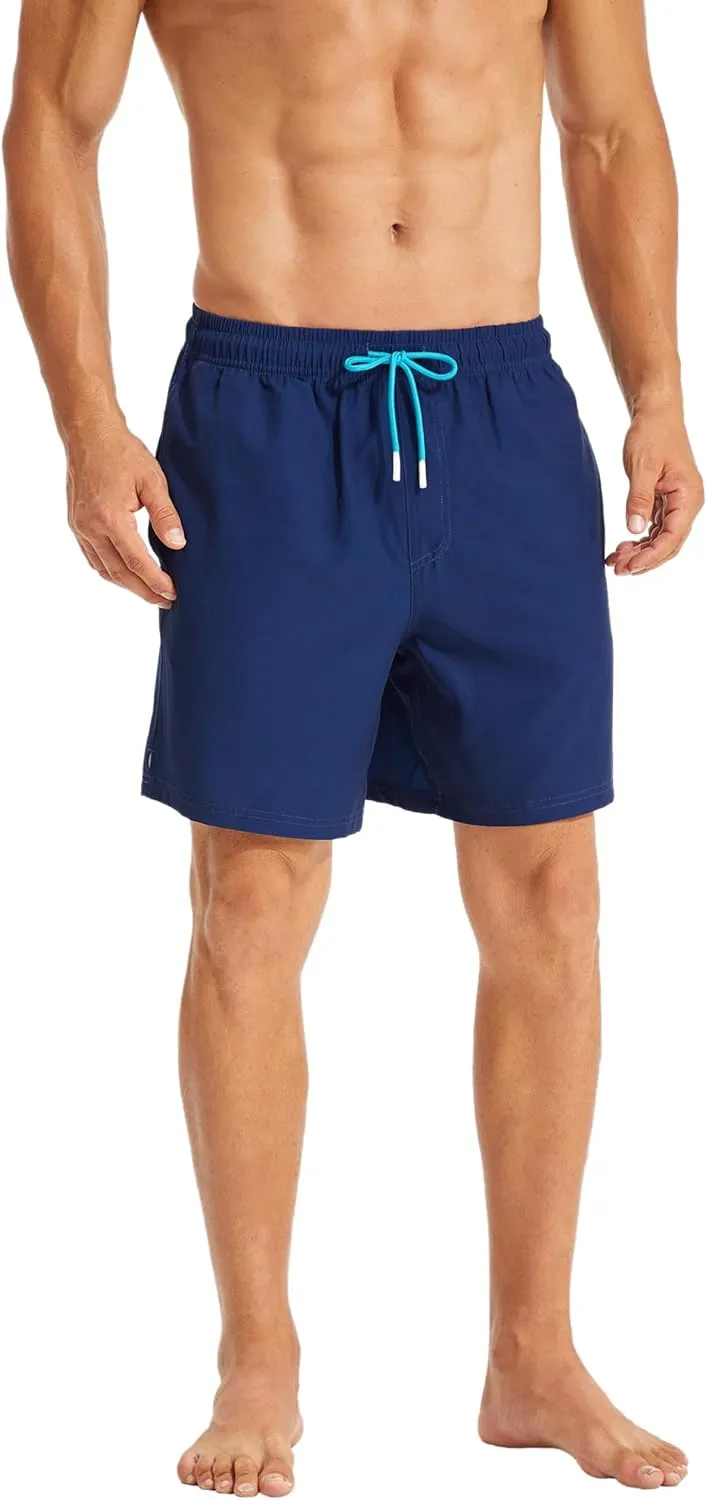 KAIUA SURF Mens Swim Trunks with Compression Liner 7 Inch Inseam Quick Dry Mens Swimming Shorts Bathing Suit