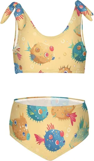 KLL Cute Puffer Hawaiian Fish Girls' 2 Piece Bikini Sets Scoop Neck Swimming Swimwear Swimwear