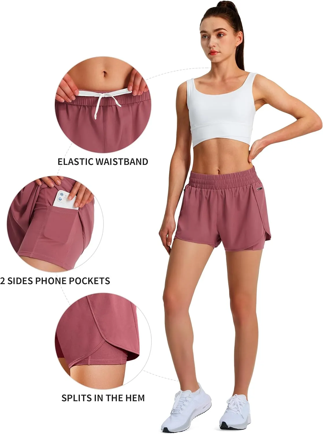 Ksmien Women's Running Shorts Quick Dry Lightweight Athletic Workout Shorts with Liner Phone Pockets