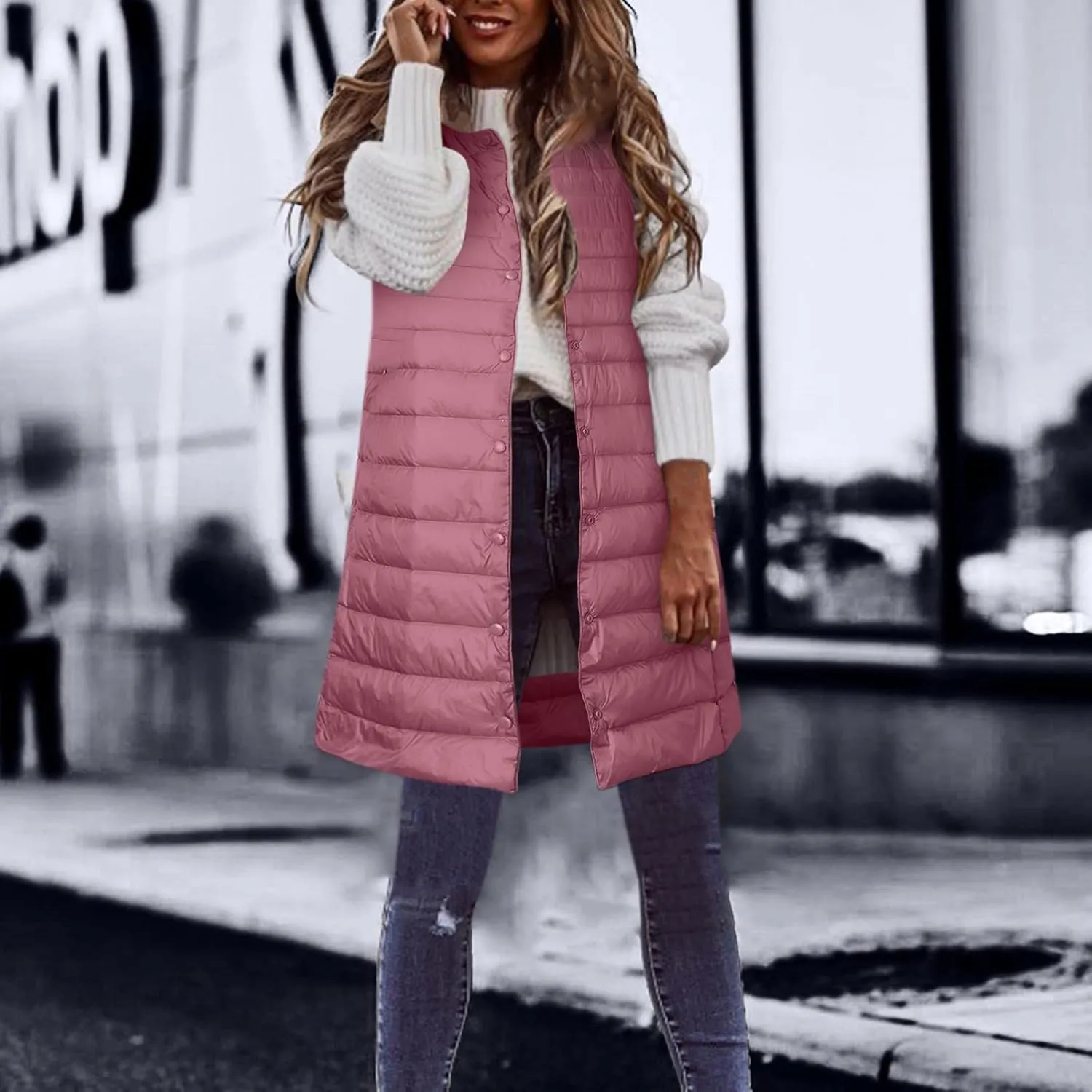 LCMTWX Red Puffer Vest Coat Vest With Hood Sleeveless Warm Down Coat With Pockets Quilted Vest Down Full-Zip Hooded Black