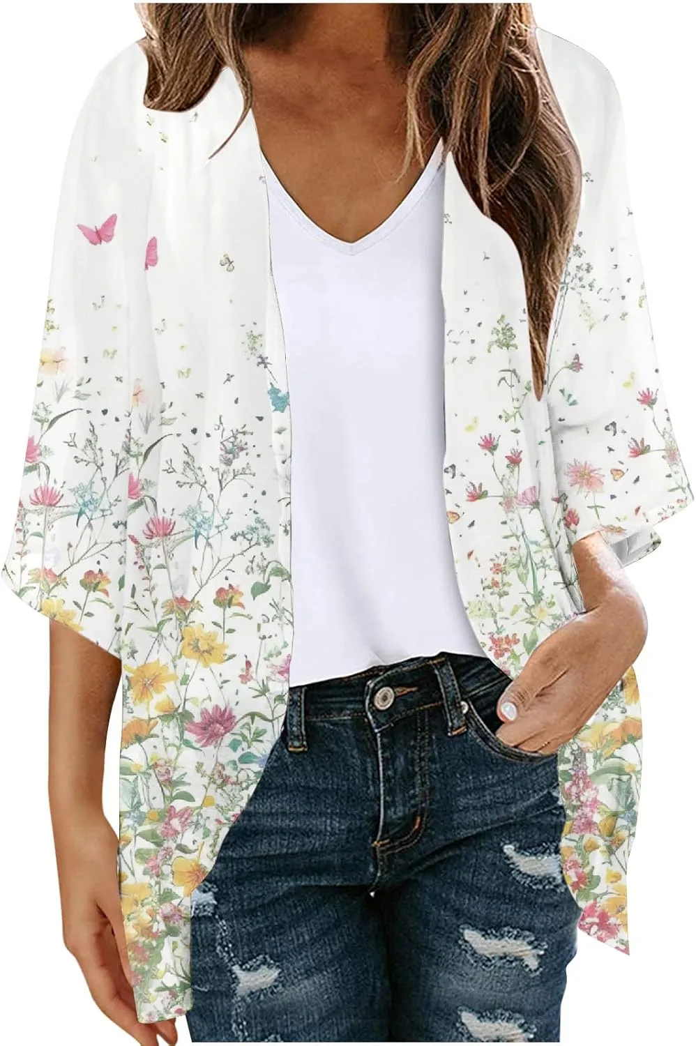 Lightweight Chiffon Cardigans for Women Long Sleeve Sun Shirts Open Front Summer Coverups UV Protection Swim Cover Up