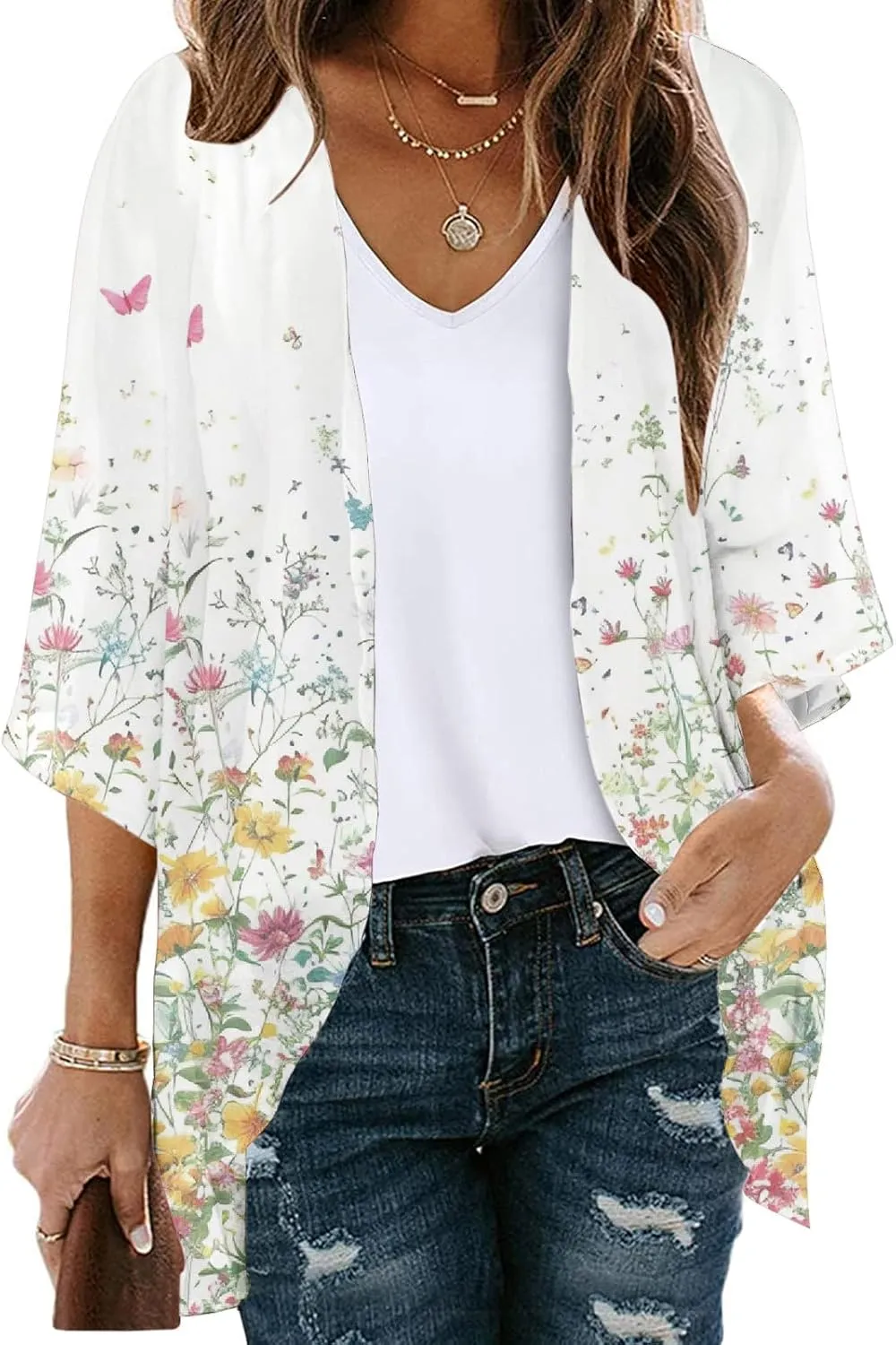 Lightweight Chiffon Cardigans for Women Long Sleeve Sun Shirts Open Front Summer Coverups UV Protection Swim Cover Up
